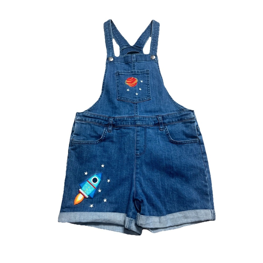 Gymboree Girls Embroidered Space Denim Shortalls Future Astronaut Denim Size 10